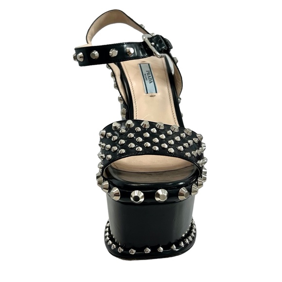 PRADA BLACK SPAZZOLATO STUDDED PLATFORM SANDAL - Picture 5 of 16